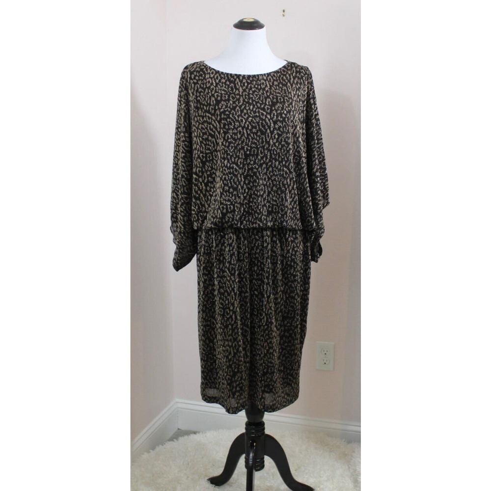 ELIZA J Sz 18w Black Gold Blouson Style Short Sleeve Dress